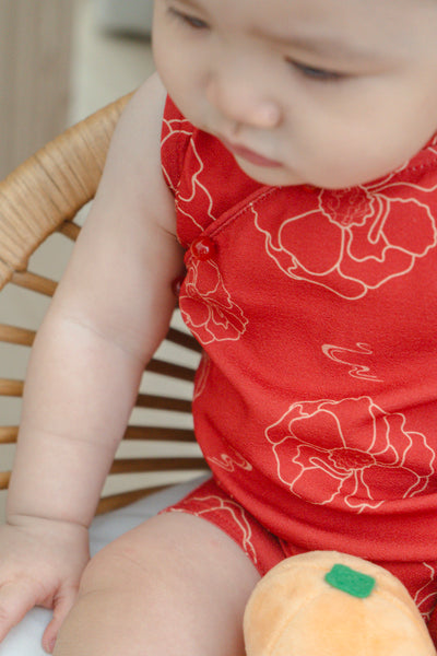 Galloping Peony Baby Boy Classic Mandarin Baby Cheongsam Playsuit