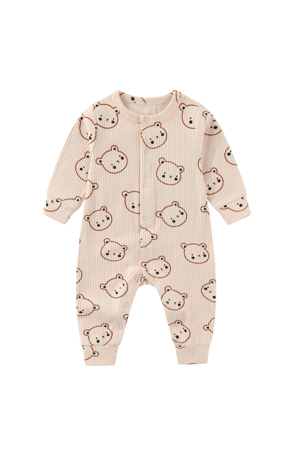 Soft Organic Rib Cotton Sleepsuit Oat Bear