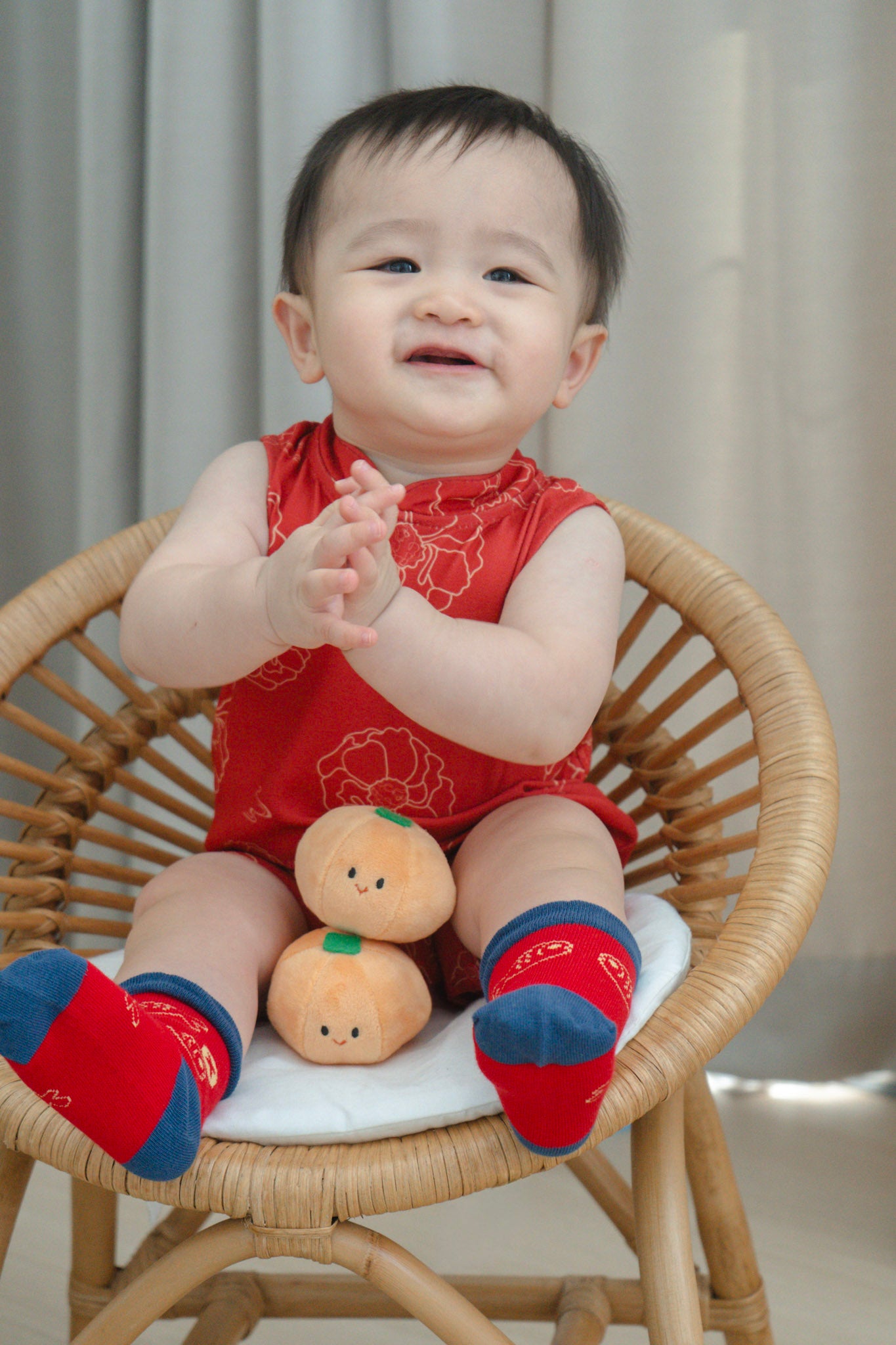 Galloping Peony Baby Boy Classic Mandarin Baby Cheongsam Playsuit