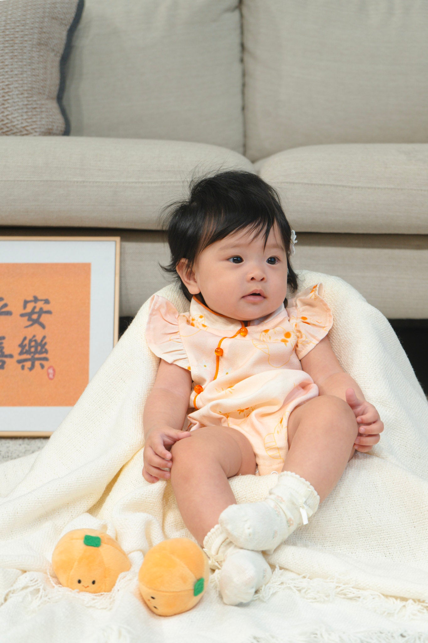 Tangerine Bloom Baby Girl Ruffled Sleeves Playsuit