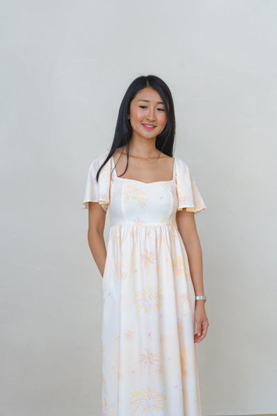 Golden Dawn Ladies Flutter Sleeve Smocked Back Midaxi Dress