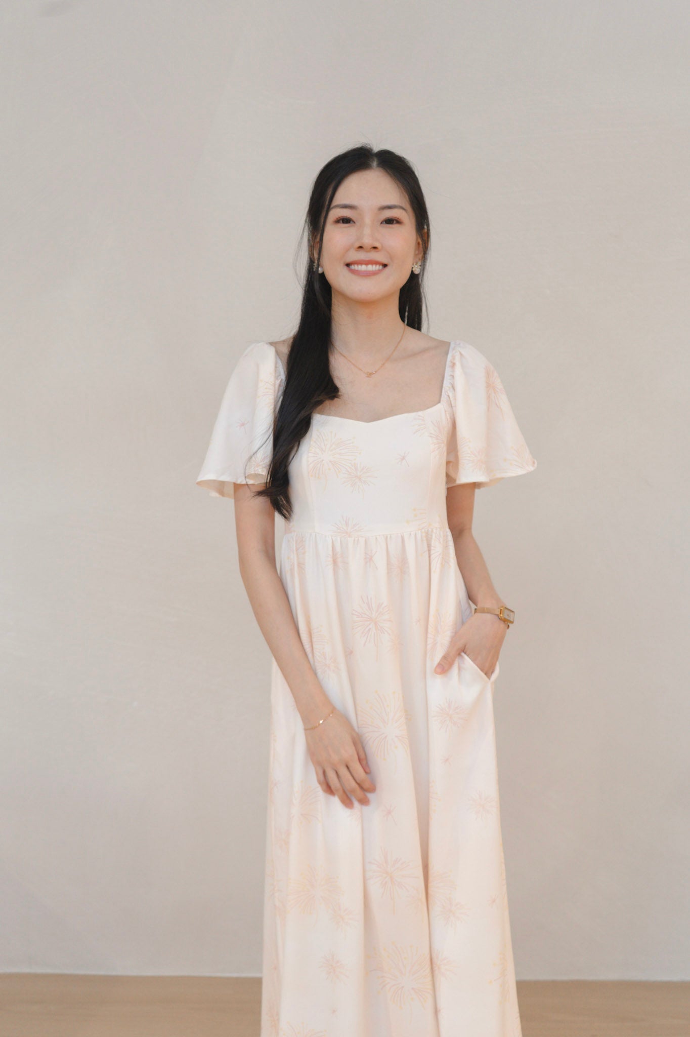 Golden Dawn Ladies Flutter Sleeve Smocked Back Midaxi Dress