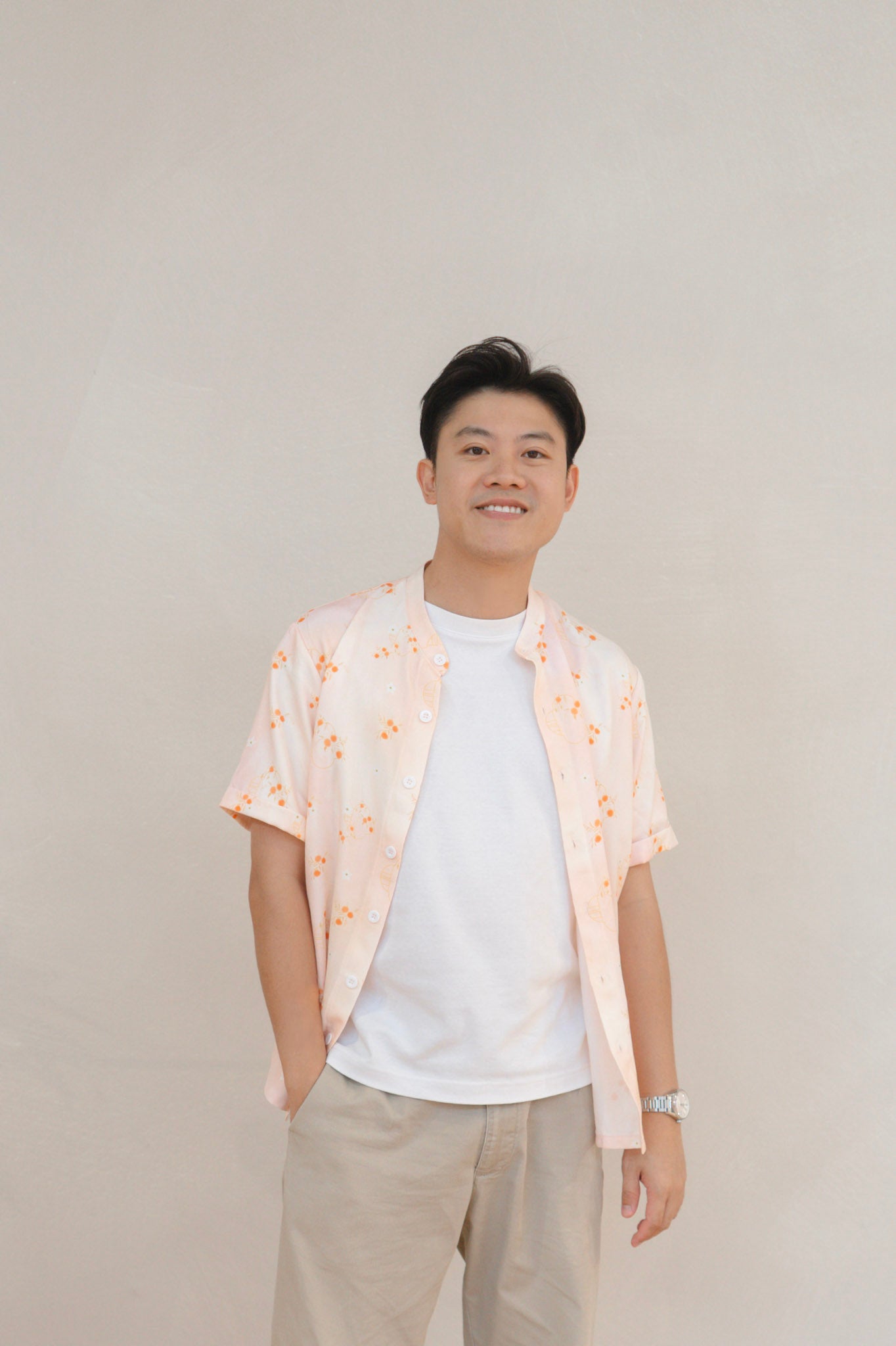 Tangerine Bloom Mens Mandarin Collar Shirt