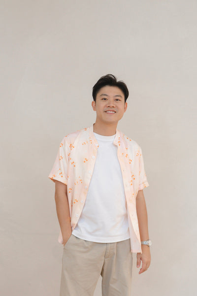Tangerine Bloom Mens Mandarin Collar Shirt