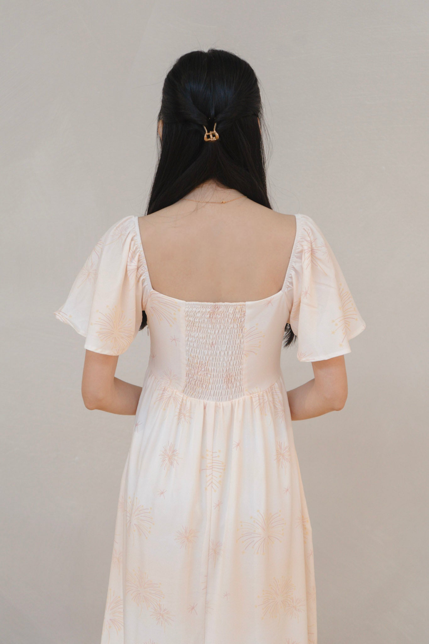 Golden Dawn Ladies Flutter Sleeve Smocked Back Midaxi Dress