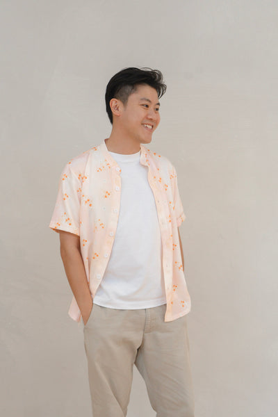 Tangerine Bloom Mens Mandarin Collar Shirt