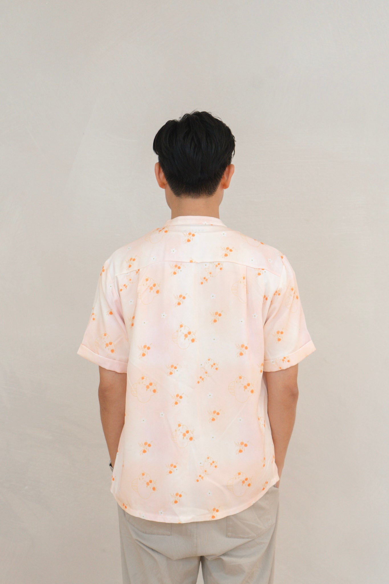 Tangerine Bloom Mens Mandarin Collar Shirt