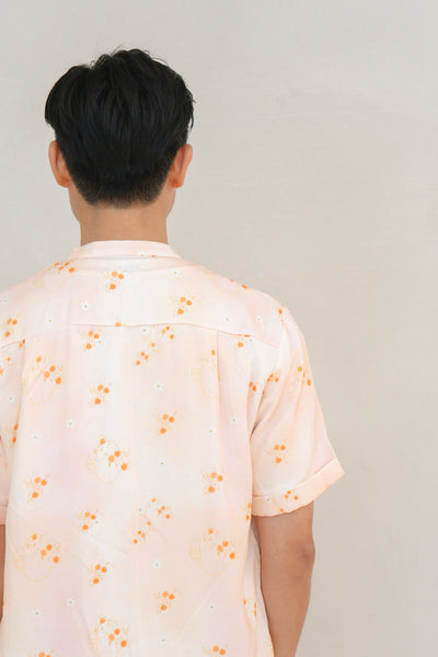 Tangerine Bloom Mens Mandarin Collar Shirt