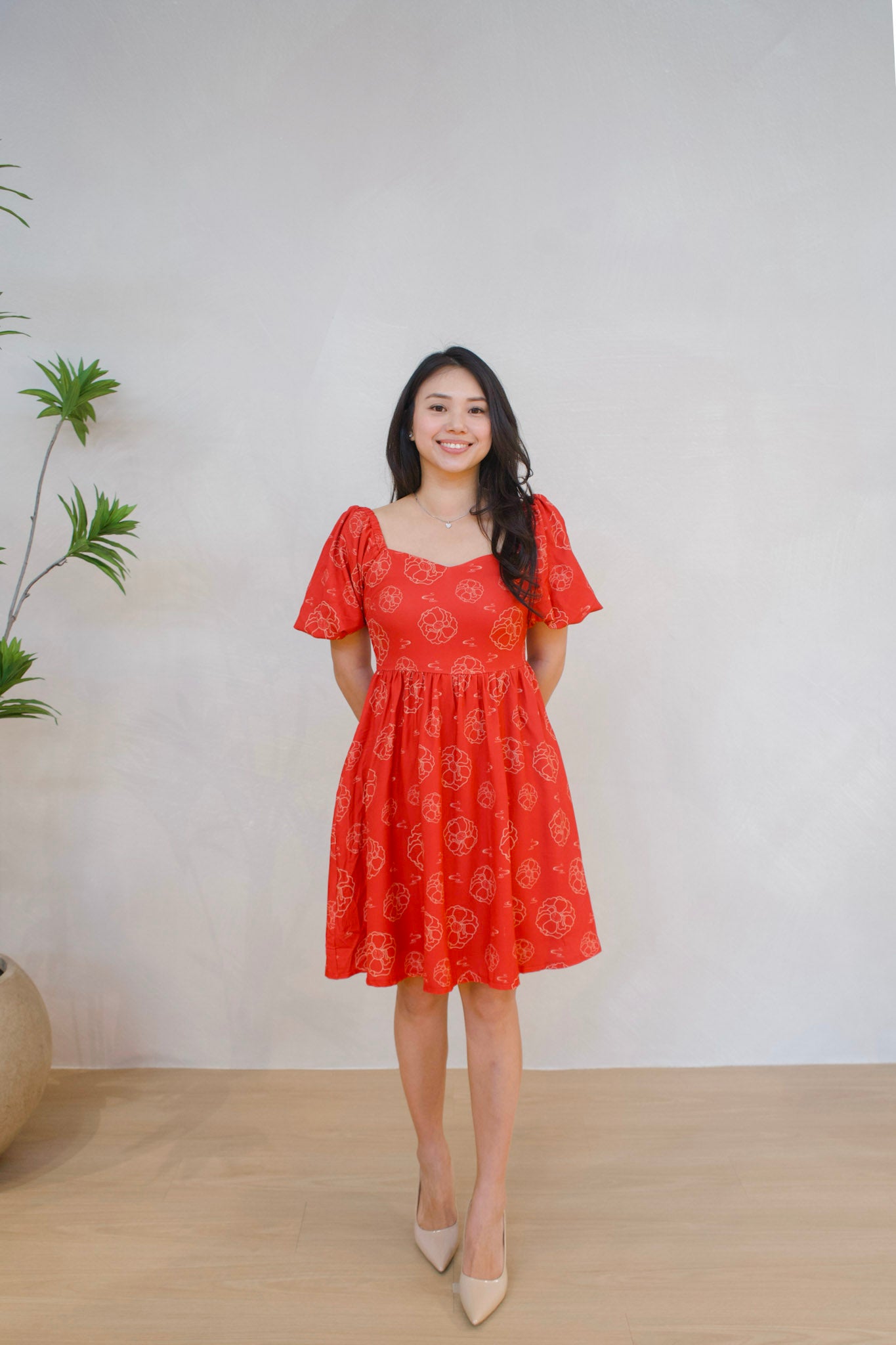 Galloping Peony Ladies Puff Sleeves Dress