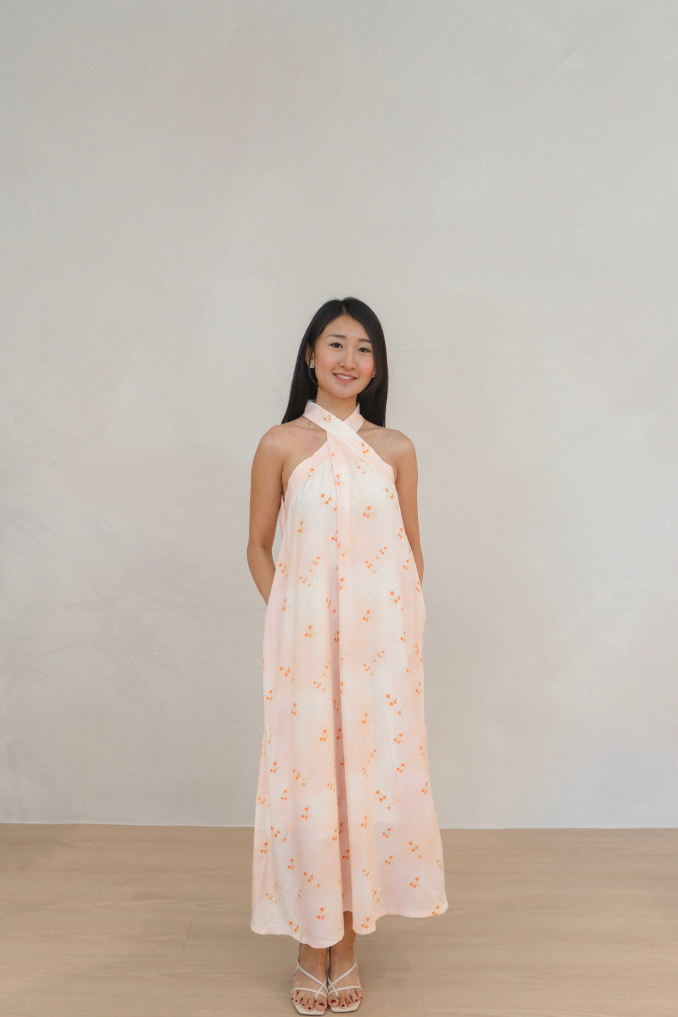 Tangerine Bloom Ladies Halter Neck Maxi Dress