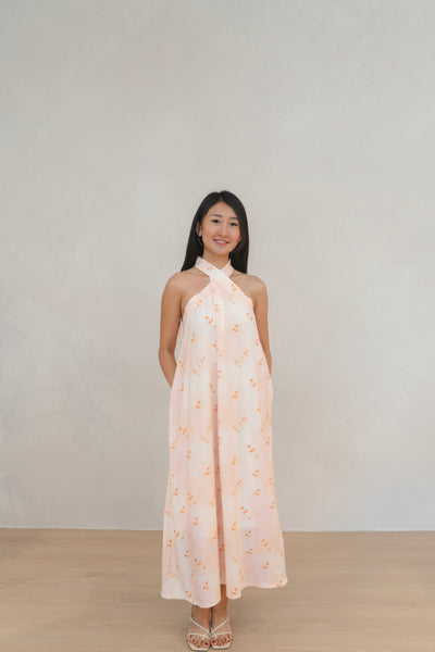 Tangerine Bloom Ladies Halter Neck Maxi Dress