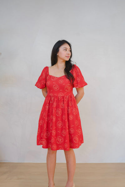 Galloping Peony Ladies Puff Sleeves Dress