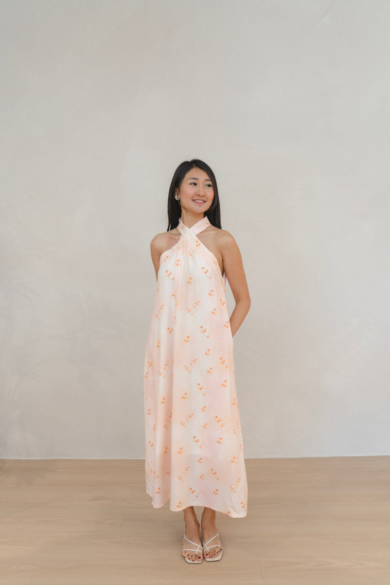 Tangerine Bloom Ladies Halter Neck Maxi Dress