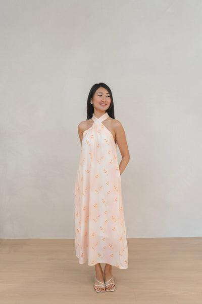 Tangerine Bloom Ladies Halter Neck Maxi Dress
