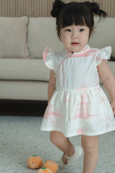 Oriental Garden Baby Girl Ruffled Sleeves Dress Playsuit