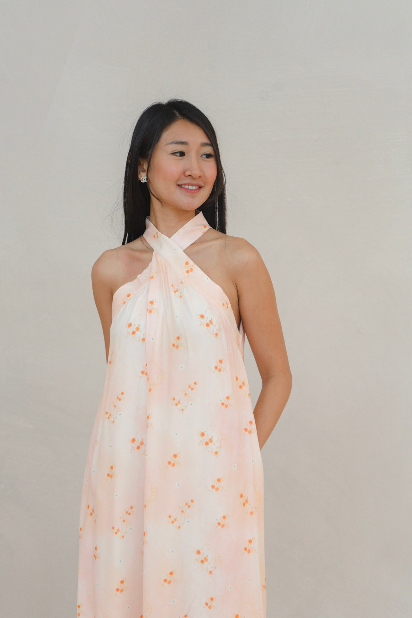 Tangerine Bloom Ladies Halter Neck Maxi Dress