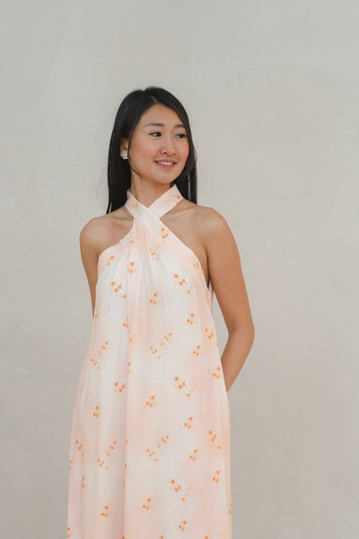 Tangerine Bloom Ladies Halter Neck Maxi Dress
