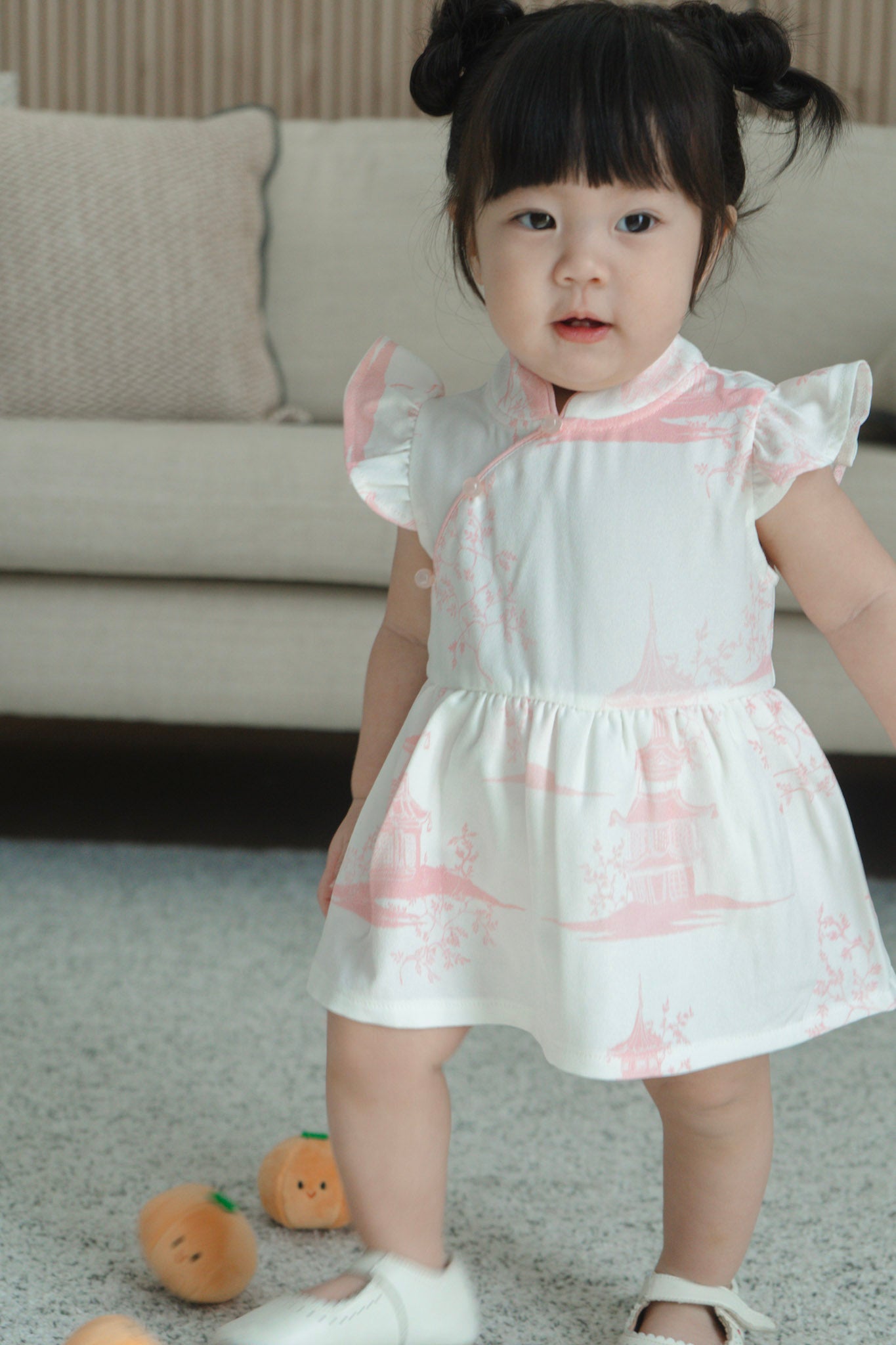 Oriental Garden Baby Girl Ruffled Sleeves Dress Playsuit