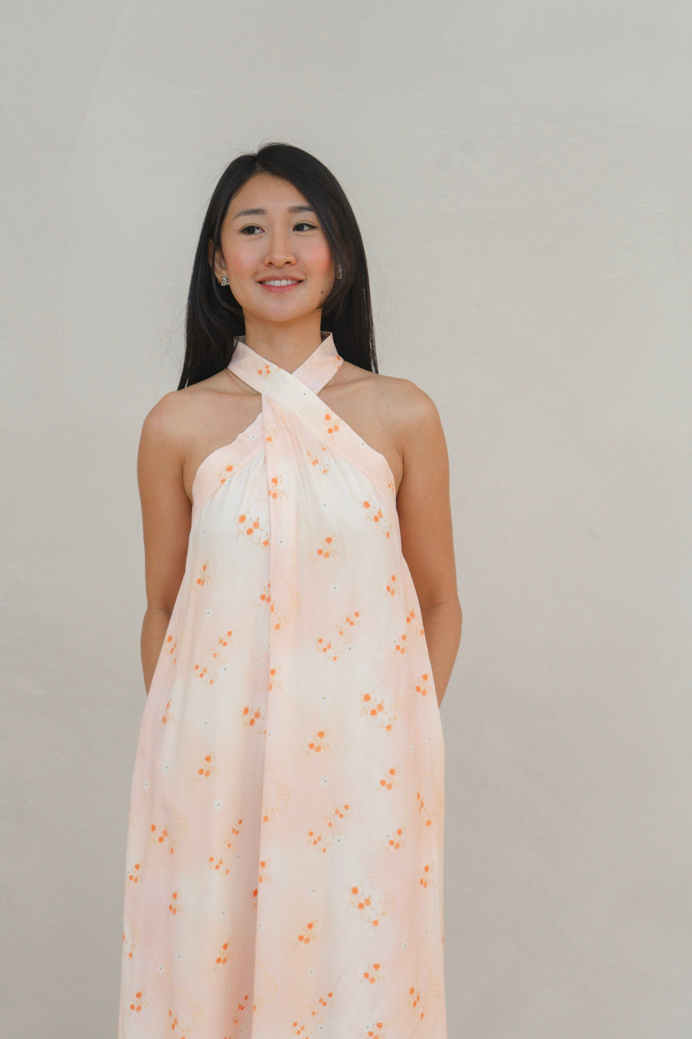 Tangerine Bloom Ladies Halter Neck Maxi Dress