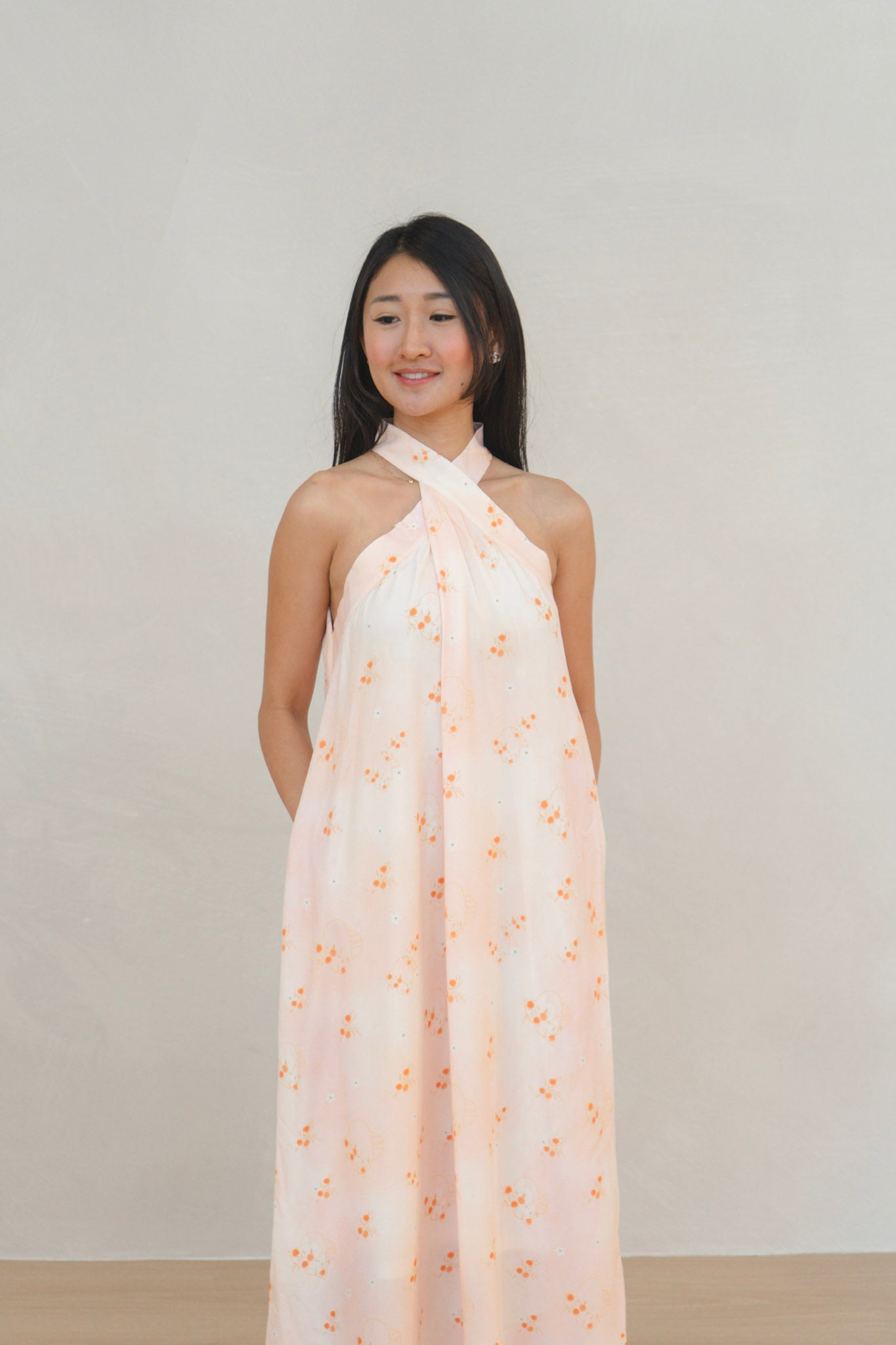 Tangerine Bloom Ladies Halter Neck Maxi Dress