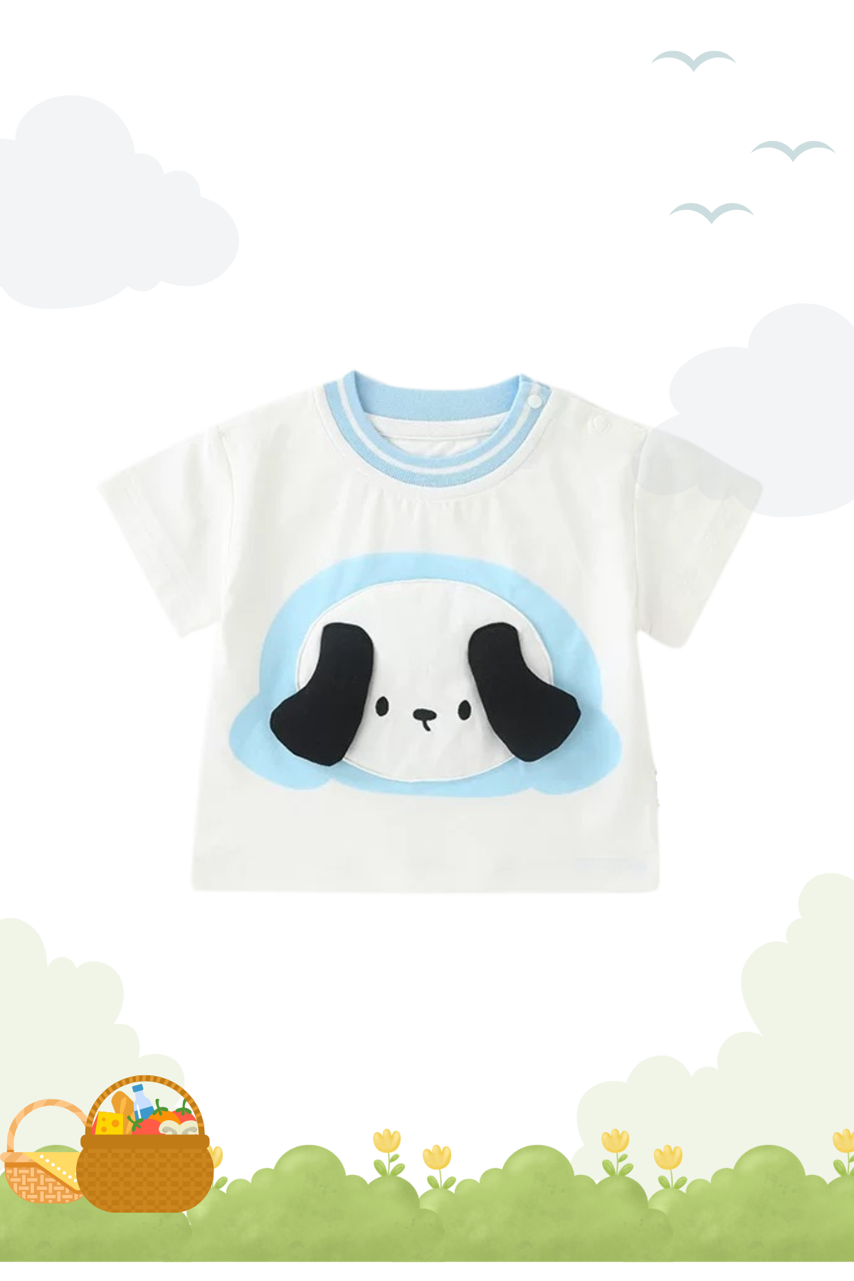Summer White Puppy Blue Tee