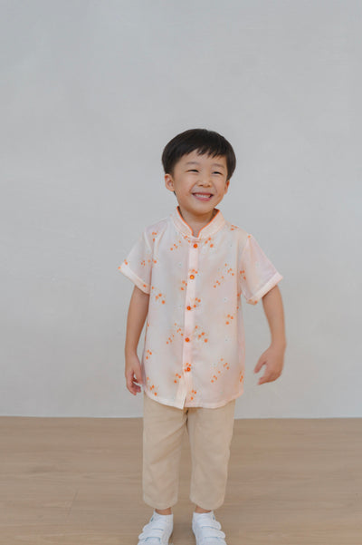 Tangerine Bloom Boy Lined Mandarin Collar Shirt Set