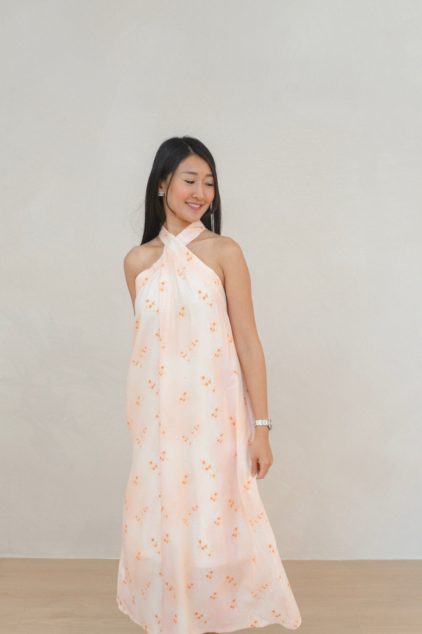 Tangerine Bloom Ladies Halter Neck Maxi Dress