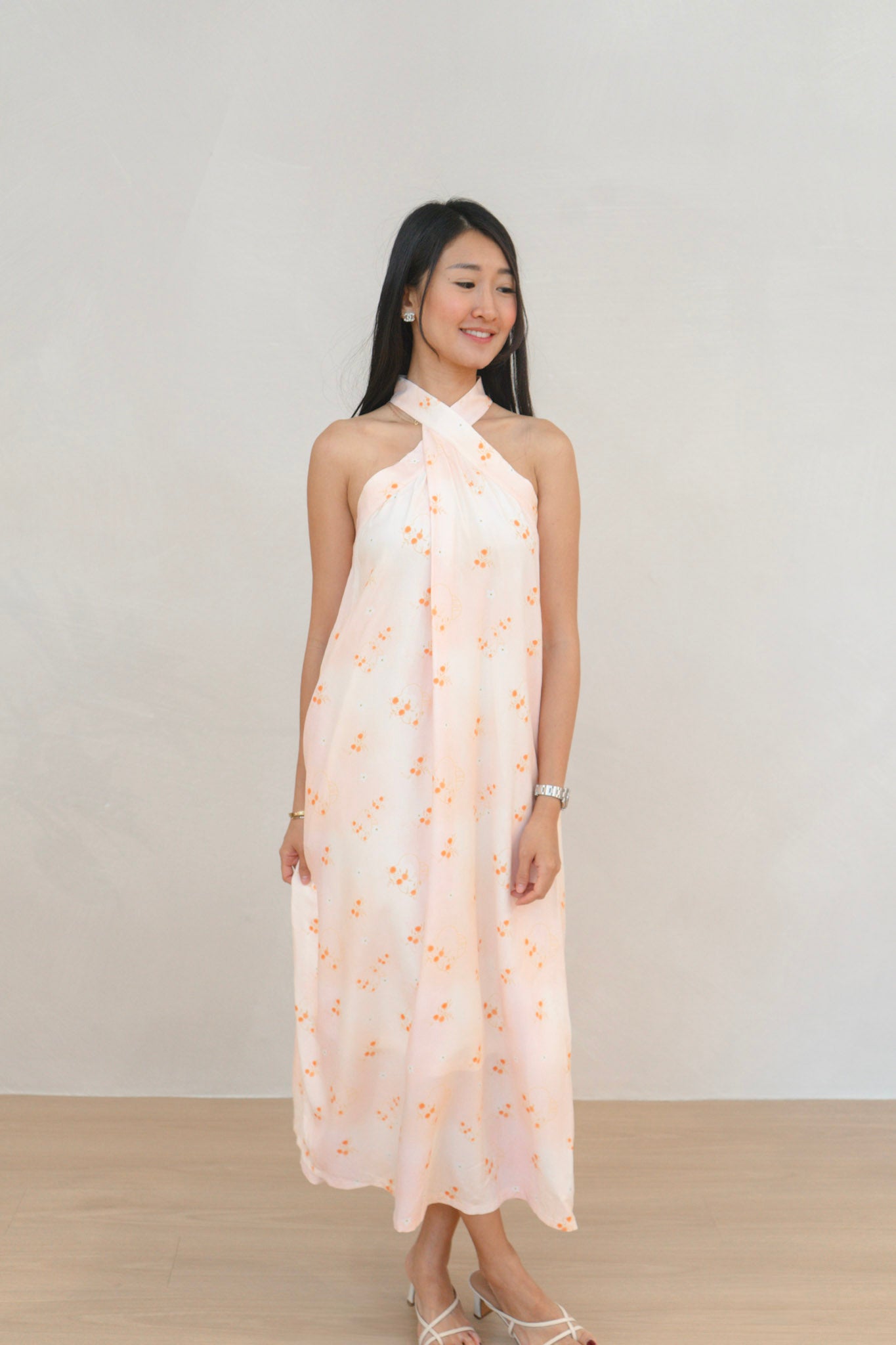 Tangerine Bloom Ladies Halter Neck Maxi Dress