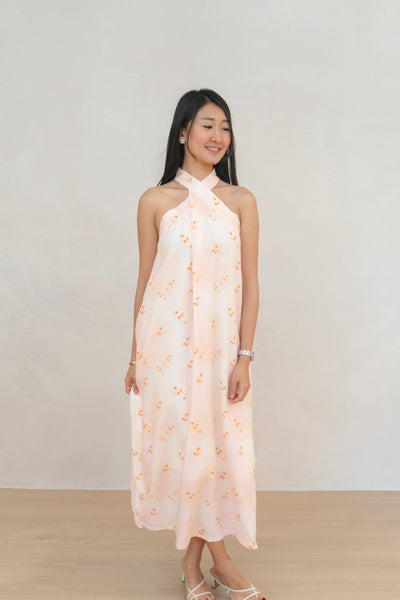 Tangerine Bloom Ladies Halter Neck Maxi Dress