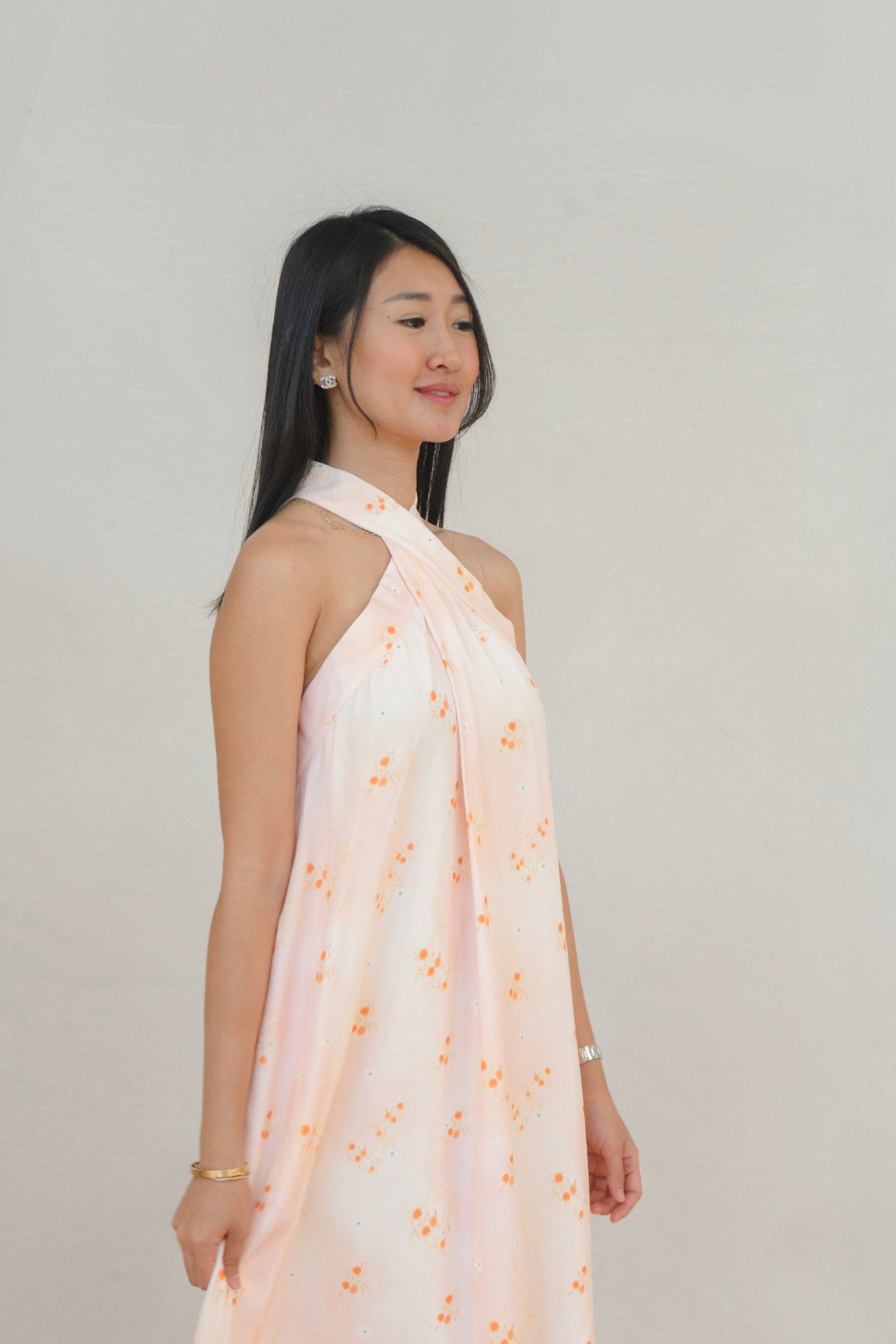 Tangerine Bloom Ladies Halter Neck Maxi Dress