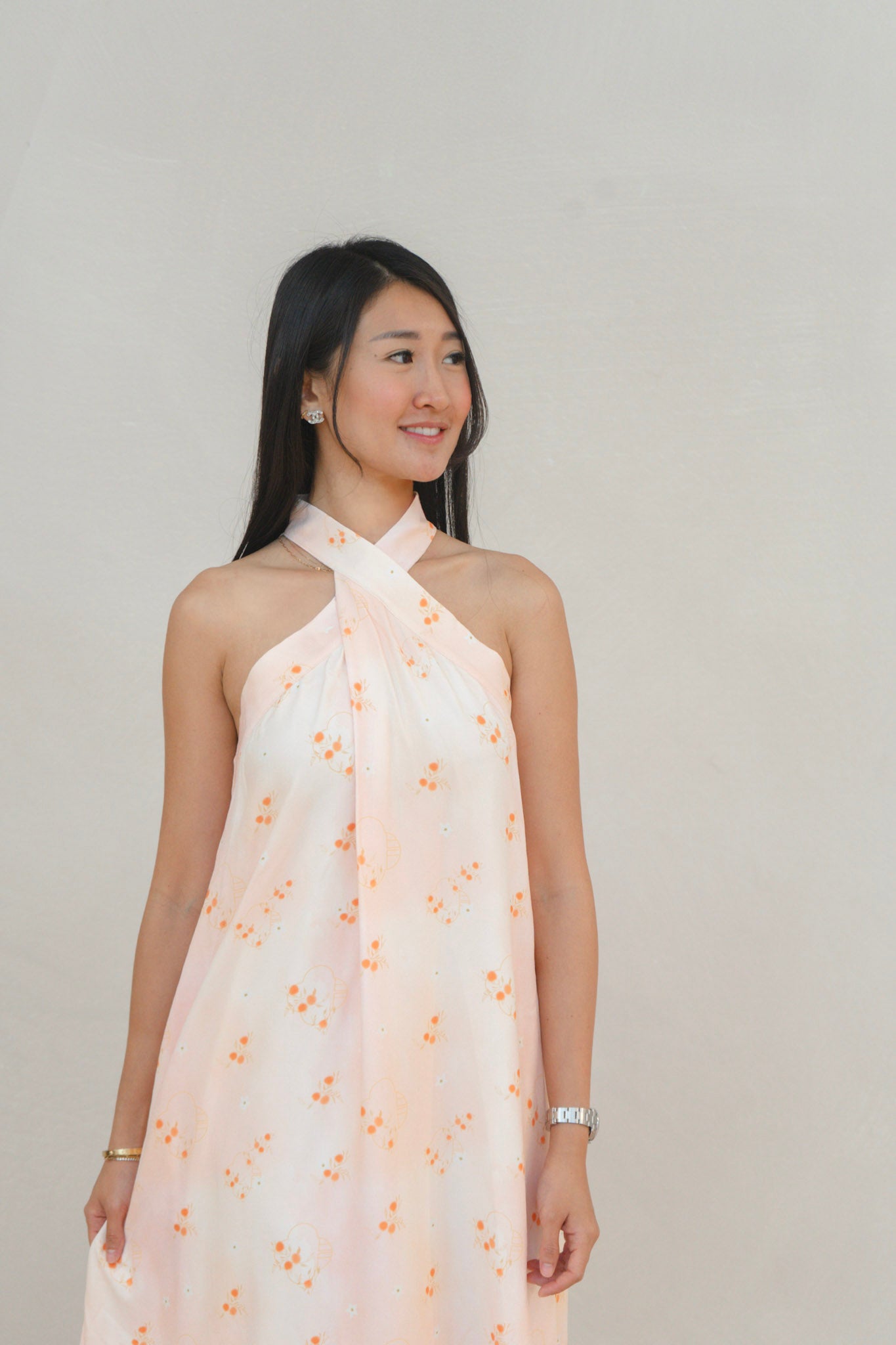 Tangerine Bloom Ladies Halter Neck Maxi Dress