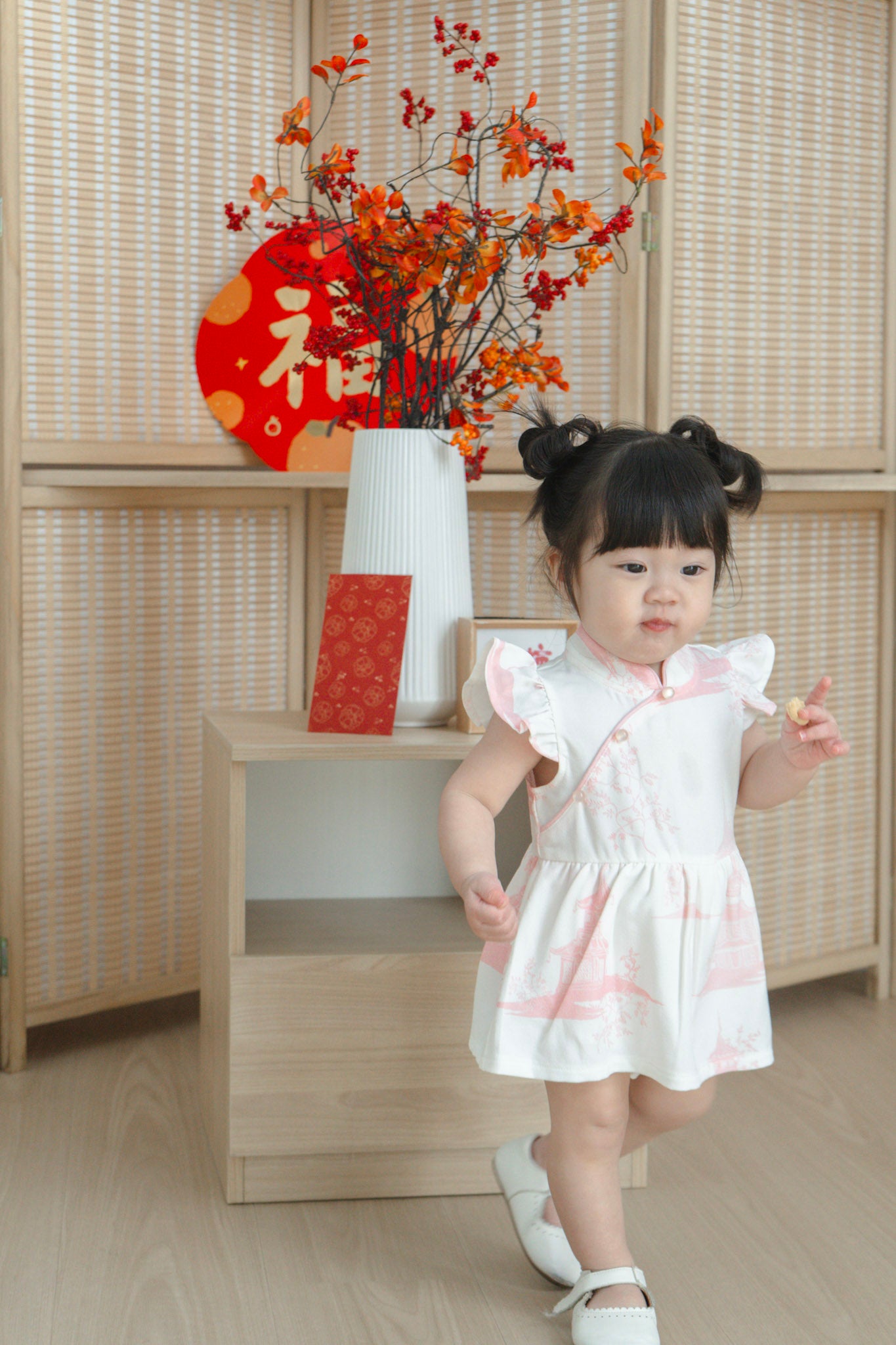Oriental Garden Baby Girl Ruffled Sleeves Dress Playsuit