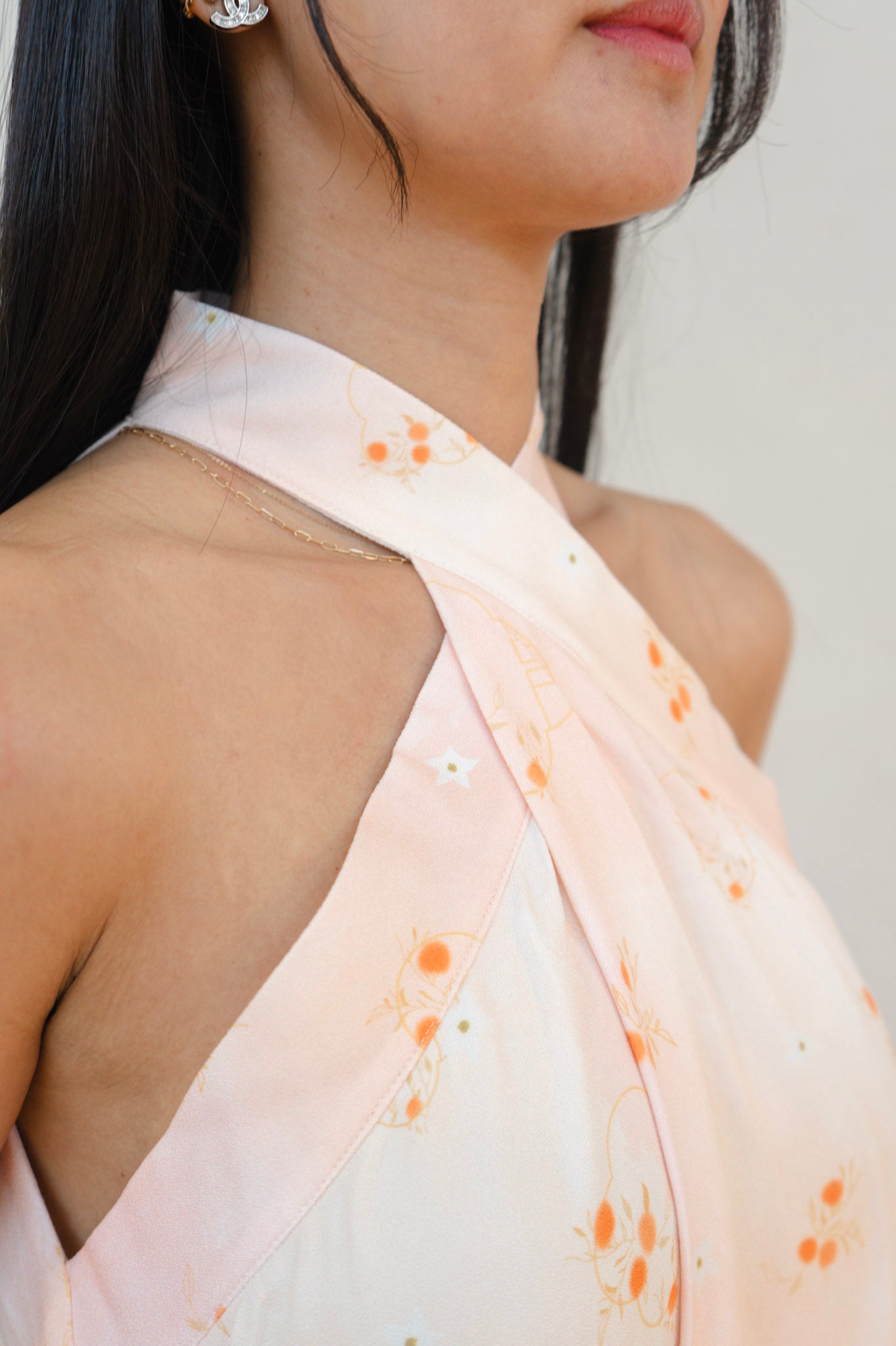 Tangerine Bloom Ladies Halter Neck Maxi Dress