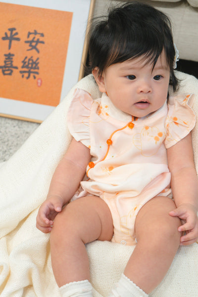 Tangerine Bloom Baby Girl Ruffled Sleeves Playsuit