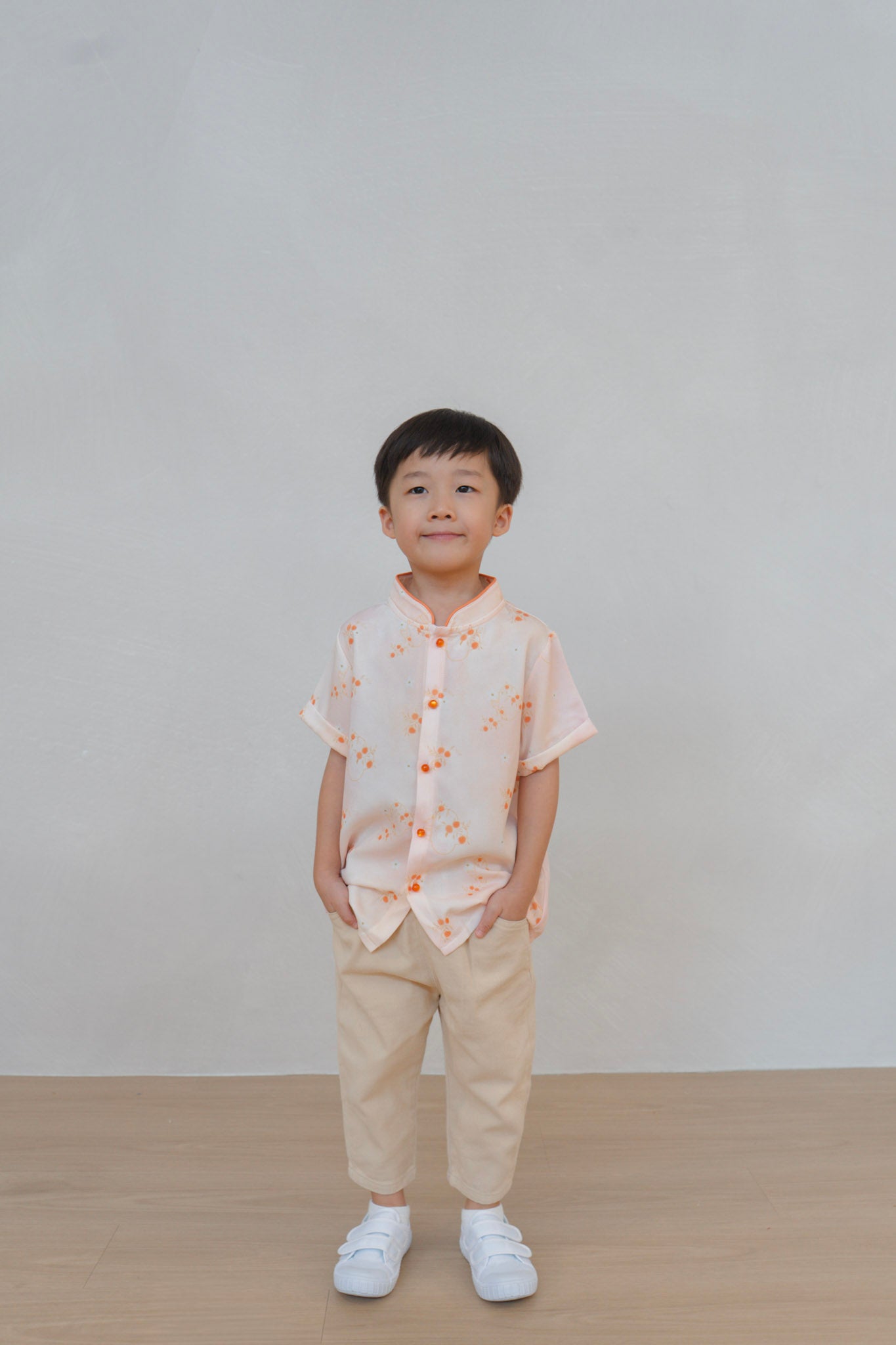 Tangerine Bloom Boy Lined Mandarin Collar Shirt Set
