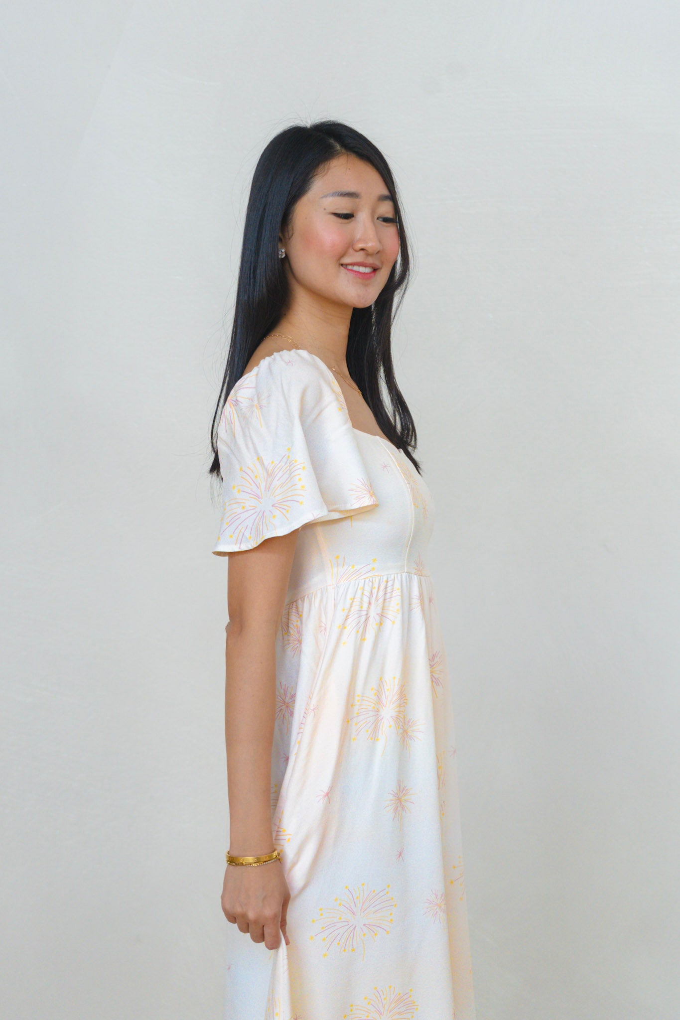 Golden Dawn Ladies Flutter Sleeve Smocked Back Midaxi Dress