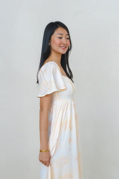 Golden Dawn Ladies Flutter Sleeve Smocked Back Midaxi Dress