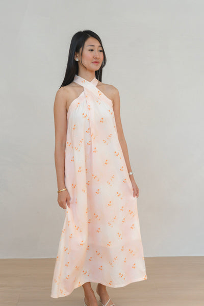 Tangerine Bloom Ladies Halter Neck Maxi Dress