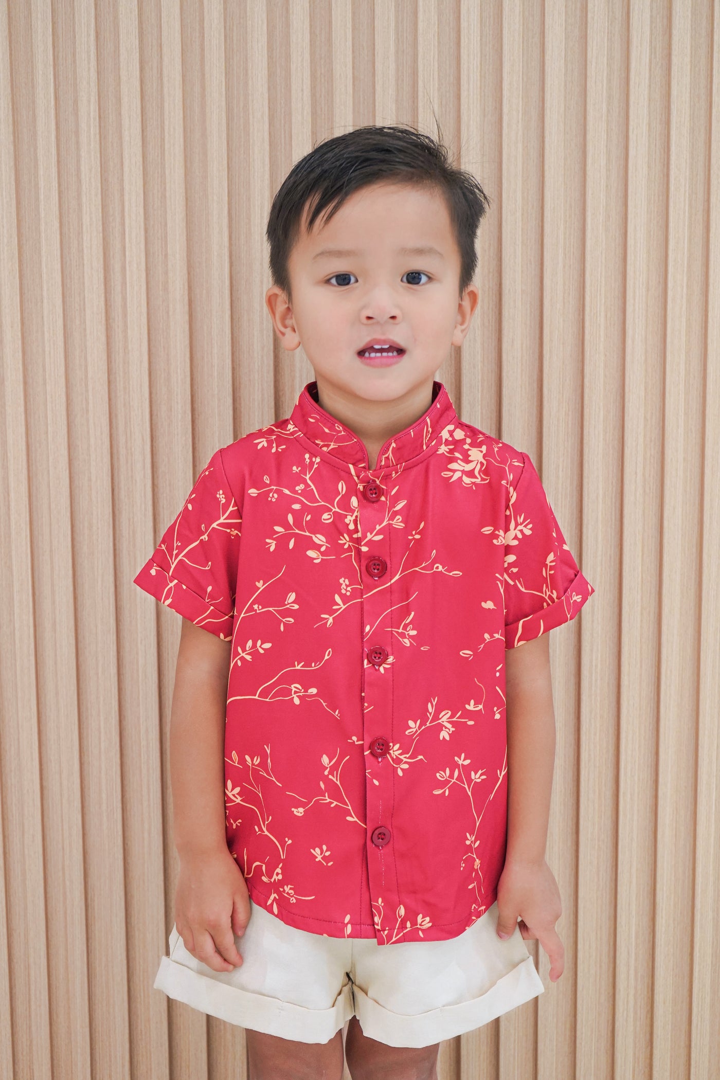 Golden Vines Boy Lined Mandarin Collar Shirt