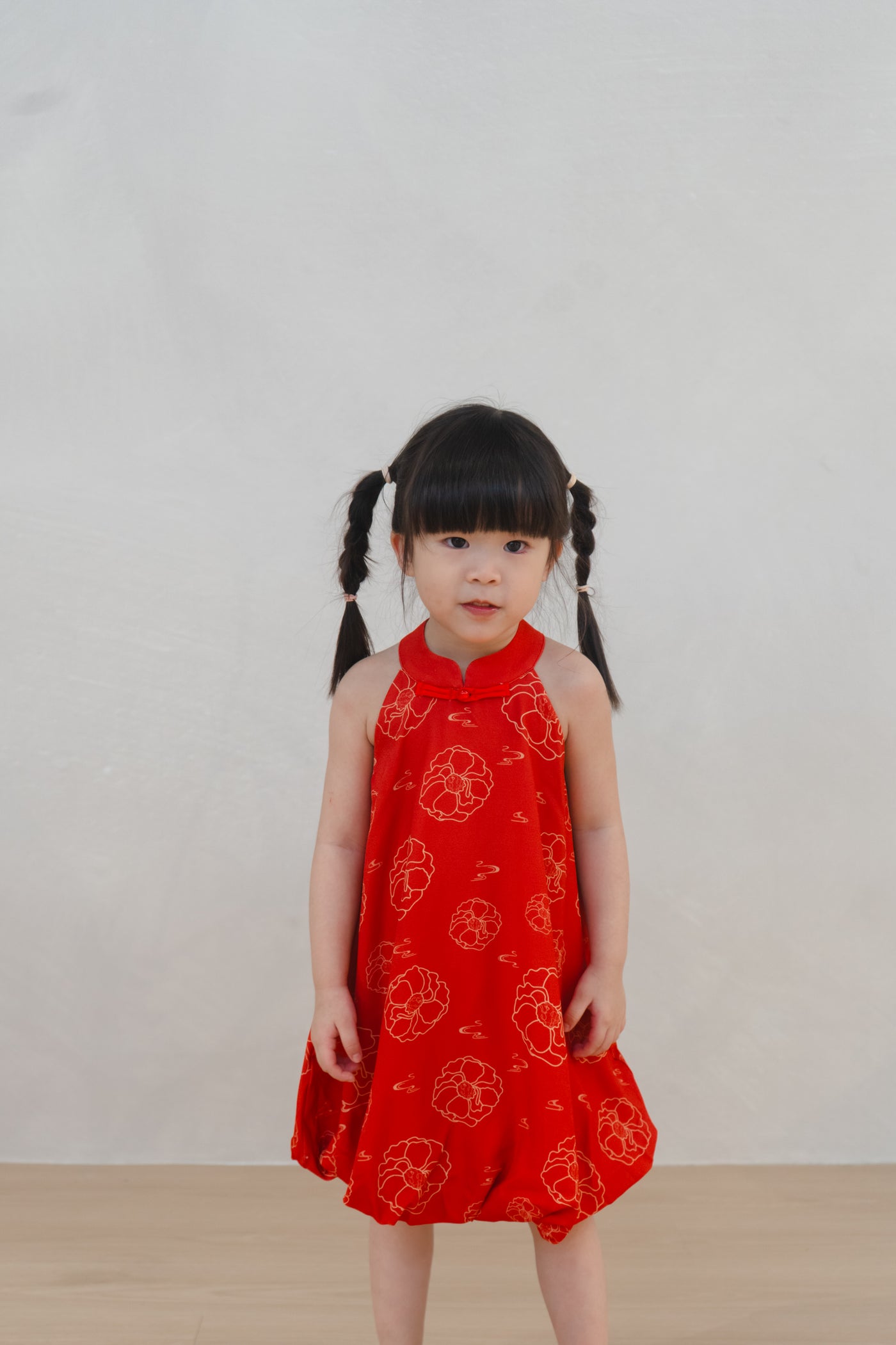 Galloping Peony Girl Halter Neck Bubble Hem Dress