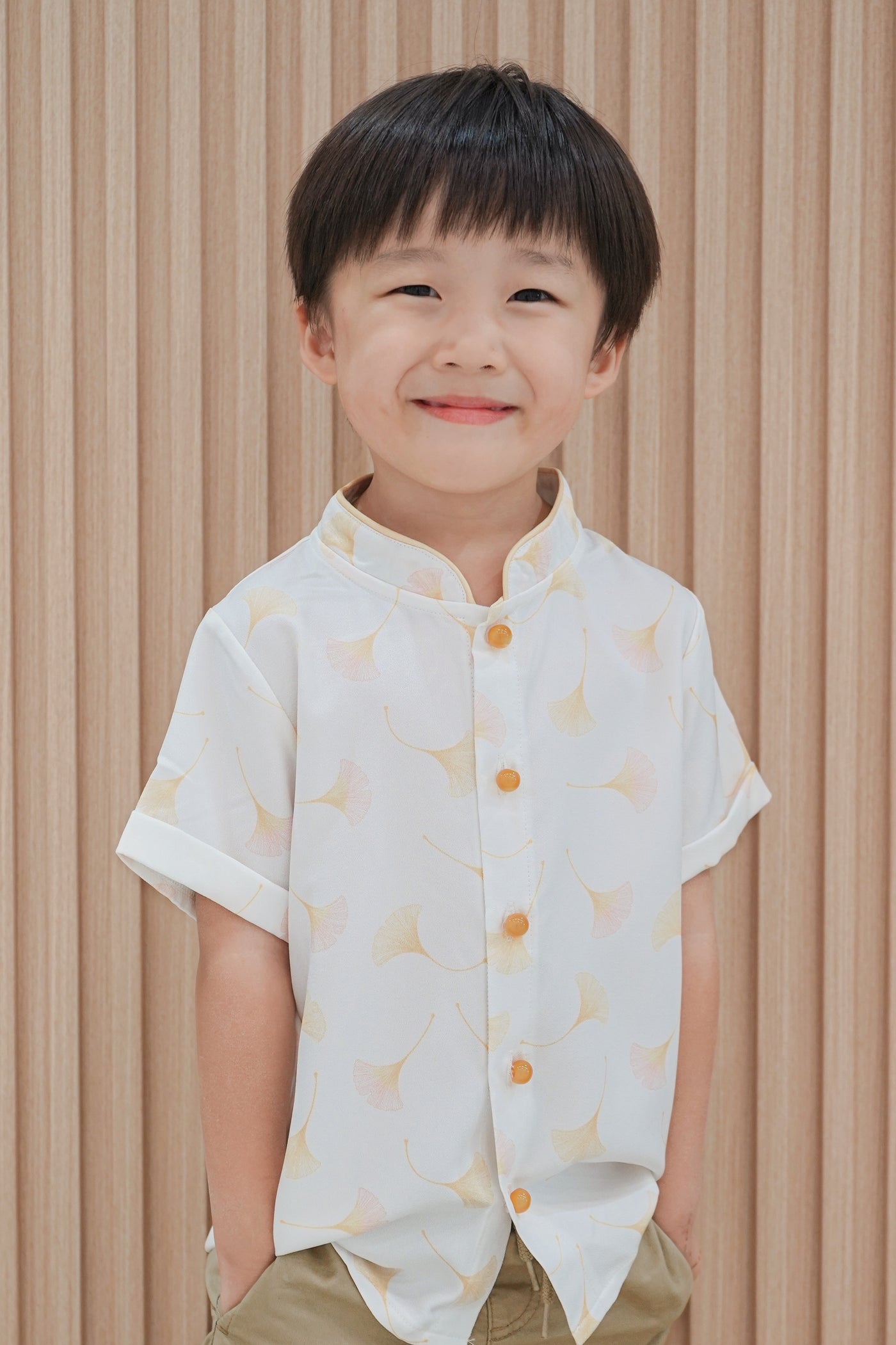 Dawn Petals Boy Lined Mandarin Collar Shirt
