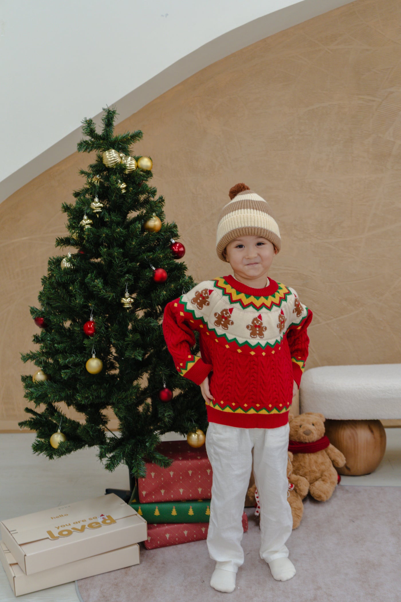 Christmas in the Woods Gingerbread Man Knit Sweatshirt Red