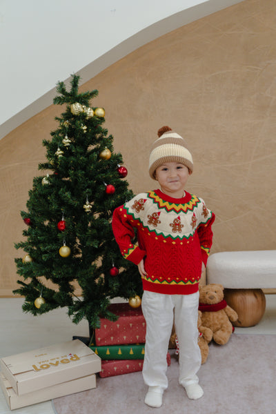 Christmas in the Woods Gingerbread Man Knit Sweatshirt Red