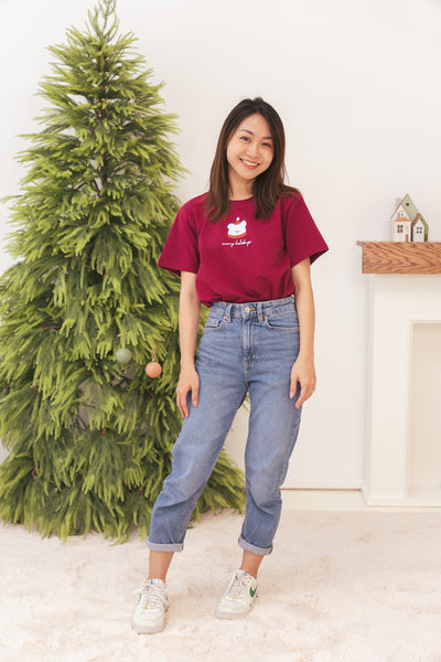 Merry Holidays Adult Maroon Relaxed Tee (Unisex)