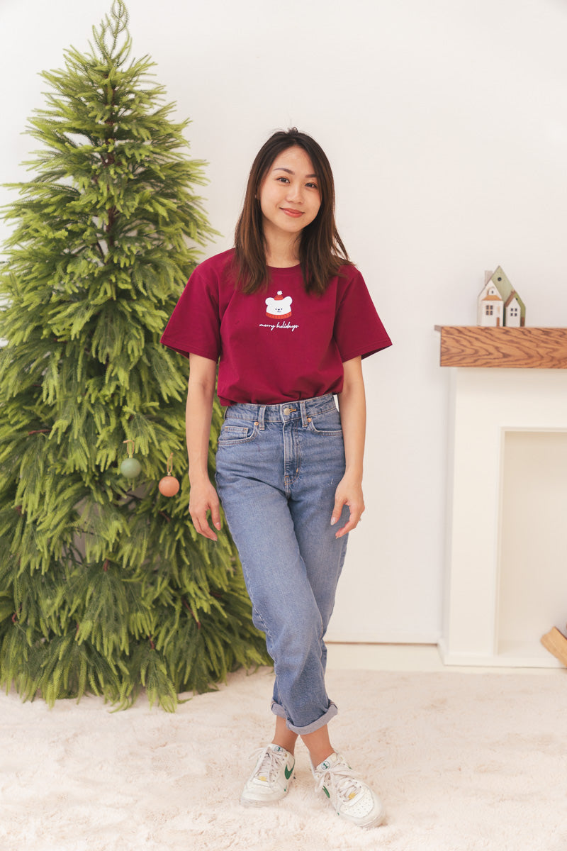 Merry Holidays Adult Maroon Relaxed Tee (Unisex)