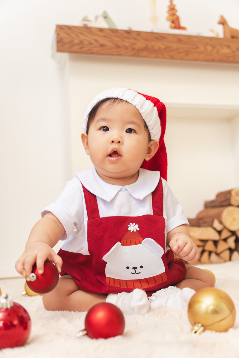 Christmas Organic Cotton Playsuit Santa Bear