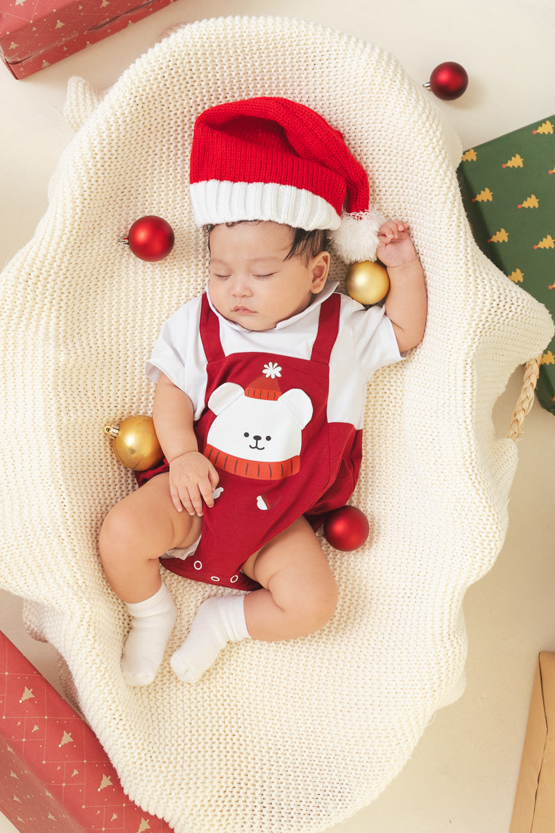 Christmas Organic Cotton Playsuit Santa Bear