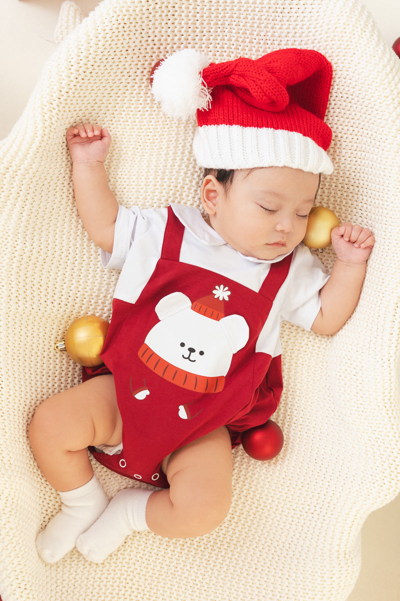 Christmas Organic Cotton Playsuit Santa Bear