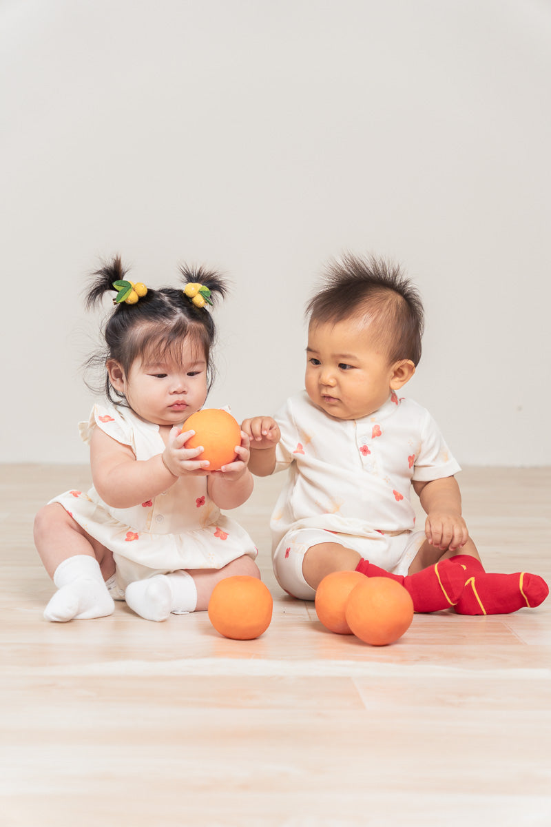 Blooming Gingko Baby Girl Mandarin Collar Ruffled Romper