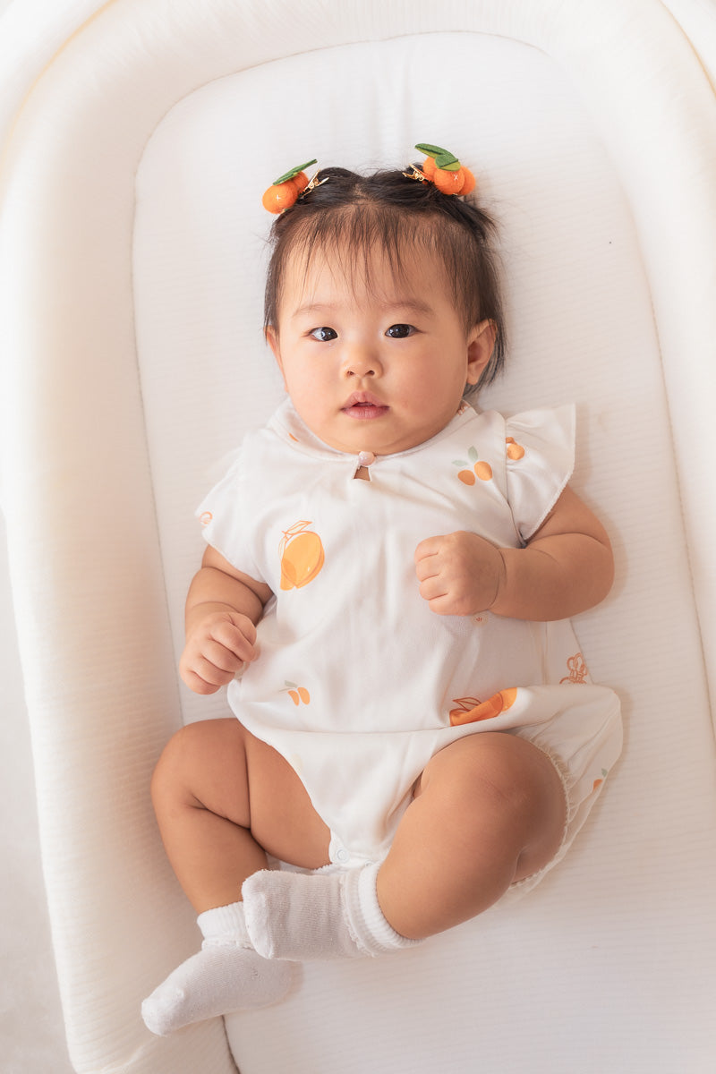 Prosperity Oranges Baby Girl Mandarin Collar Ruffled Romper